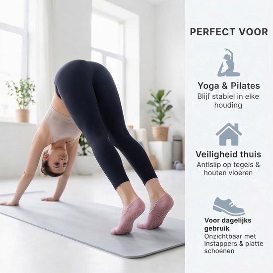 Sogiol® 3-Pack Yoga Sokken Antislip Dames - Gripsokken Pilates Yogasokken - Ademende Fitness- en Danssokken - One Size - Zwart, Grijs, Roze — afbeelding 3