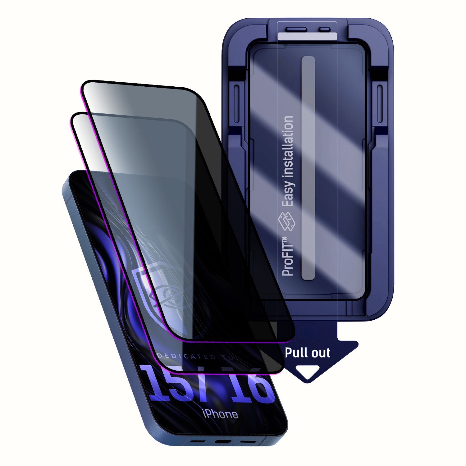 H Hardy PrivZone Privacy Screenprotector - Geschikt voor Apple iPhone 16 / 15 - Gehard Glas 9H - Anti-Spy Prive Glas - 2 Stuks - Met Montageframe - Case Friendly