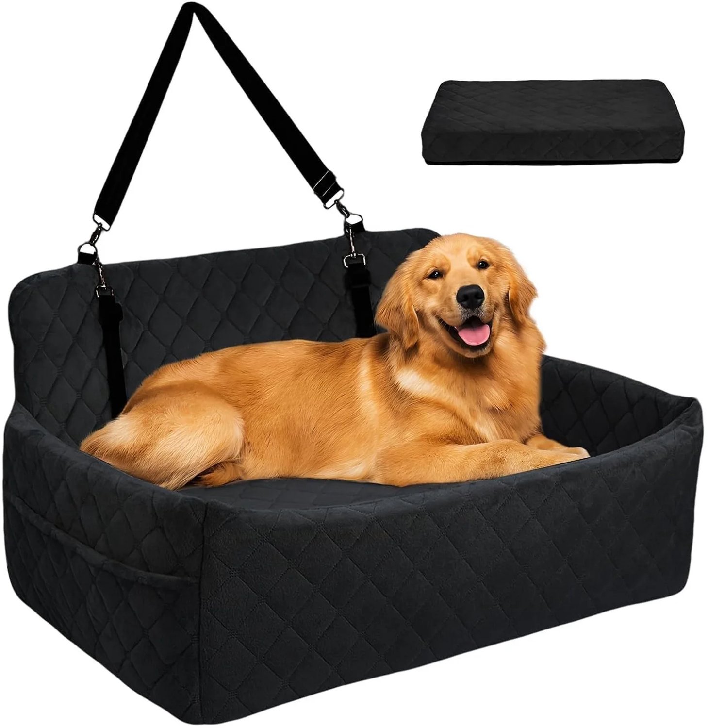 Hondenautostoelverhoger - Voor Grote Honden tot 25 kg - Comfortabel Memory Foam Met Wasbare Antisliphoes - Zwart