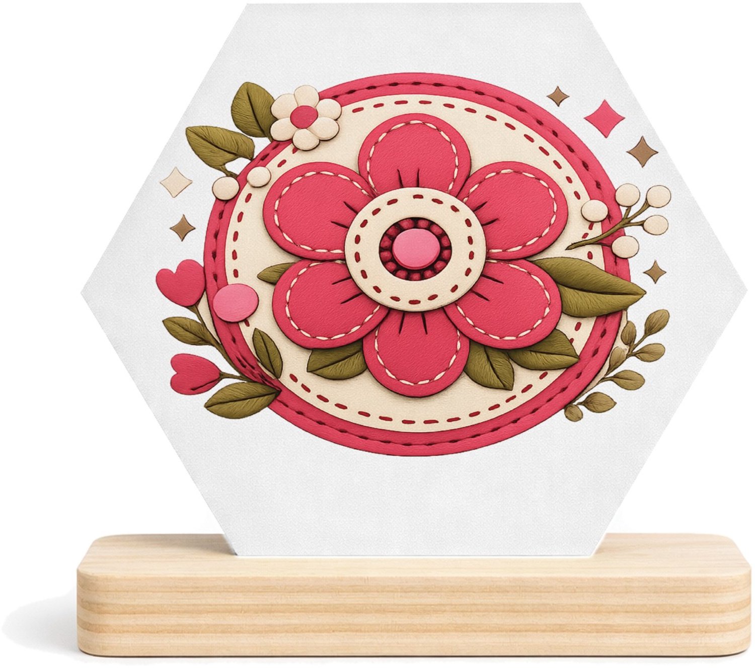 Mr Cadeautjes MDF fotolijst/inleg hexagon 14 x 13 - design Een vrolijke complimentenbadge met retro bloemenkader en cen | cadeau Wit