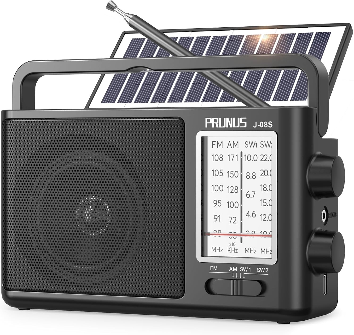Draagbare Radio - Zwart - Compact - Met Zonne-energie en 1800 mAh-batterij - Voor Binnen en Buiten