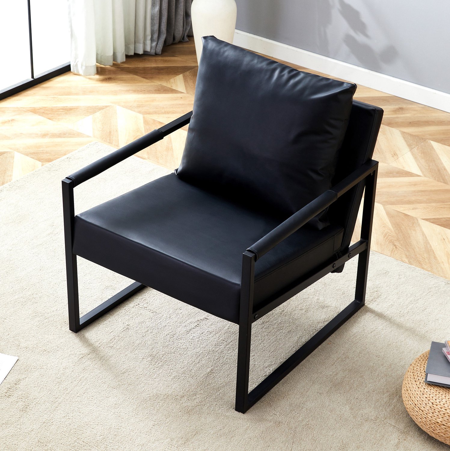 MODFU - Fauteuil Met Armleuningen - Industrieel - Metaal En Kunstleer - Zwart