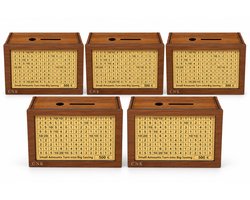 5X CNK- Houten Spaarpot met Aftelmethode – Spaardoos voor Volwassenen – Motiverende Money Box voor Spaardoelen (€500-€10.000) – Stimuleert Spaargewoonte - €500 - €1000 - €2000 - €3000 - €5000 - €10000