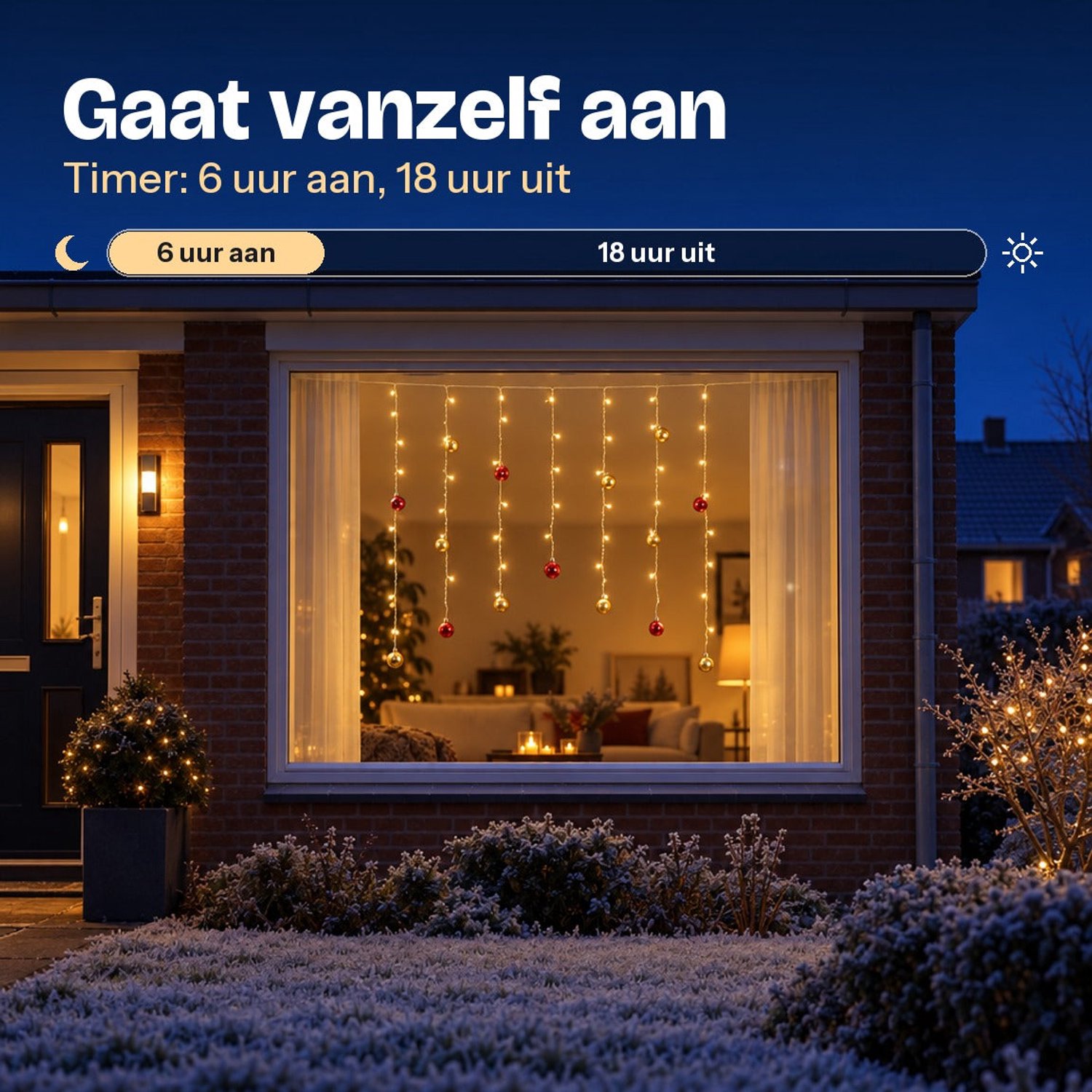 Levano Kerstverlichting Buiten - Lichtgordijn met Kerstballen - Kerstversiering - Kerstverlichting op Batterijen - Kerstlampjes - Raamverlichting Kerst - LED Gordijn - Kerstdecoratie Raam - Warm Wit - Timer - 74 LED - Sfeerverlichting - IP44 – foto 6