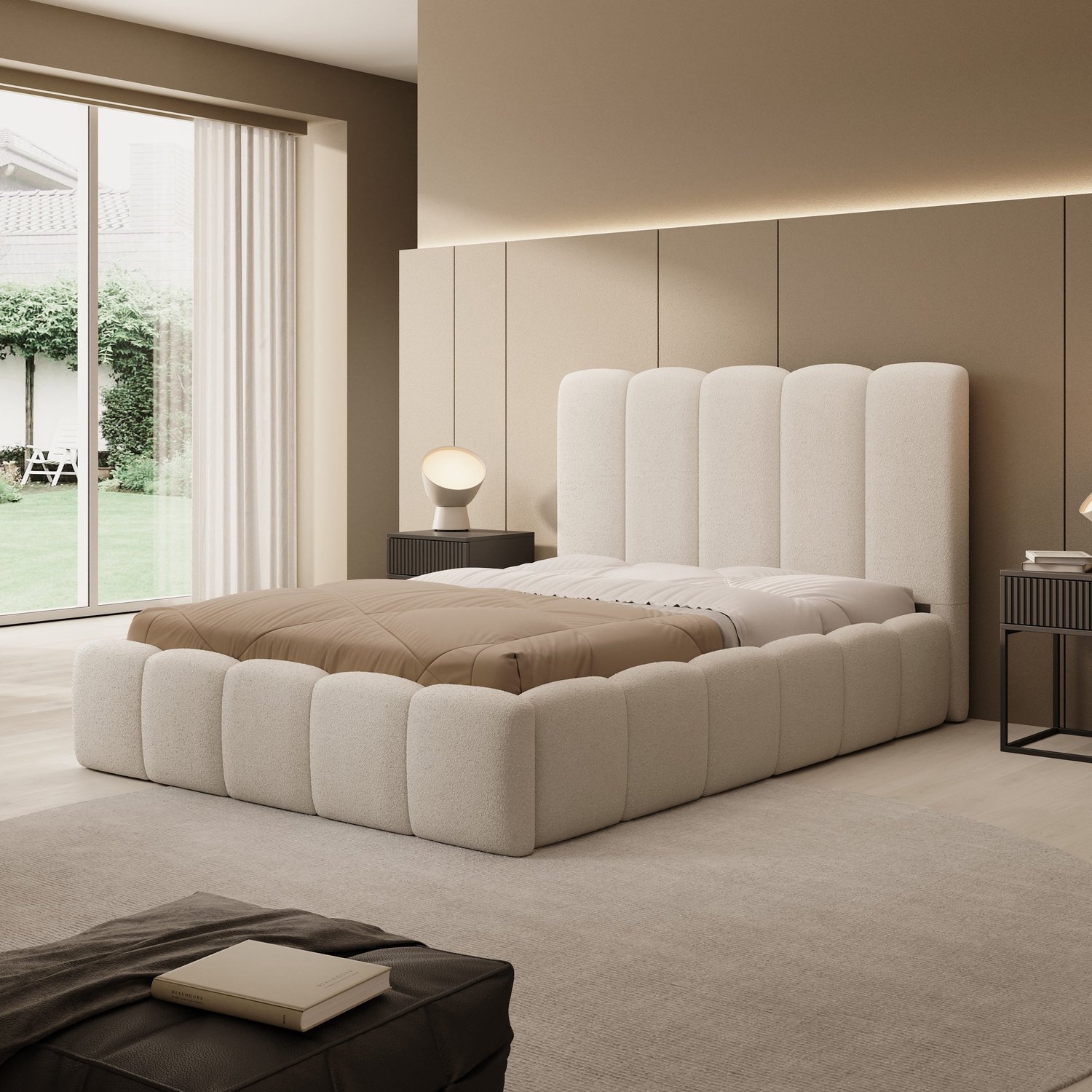 MEUBELLA Vesna - Tweepersoonsbed - Teddystof beige - 140x200 cm