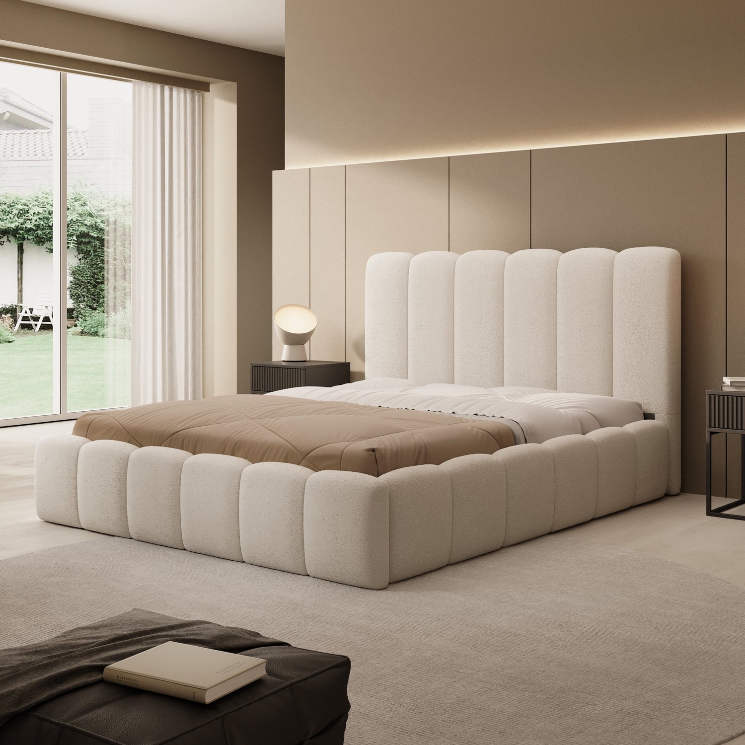 MEUBELLA Vesna - Tweepersoonsbed - Teddystof beige - 160x200 cm