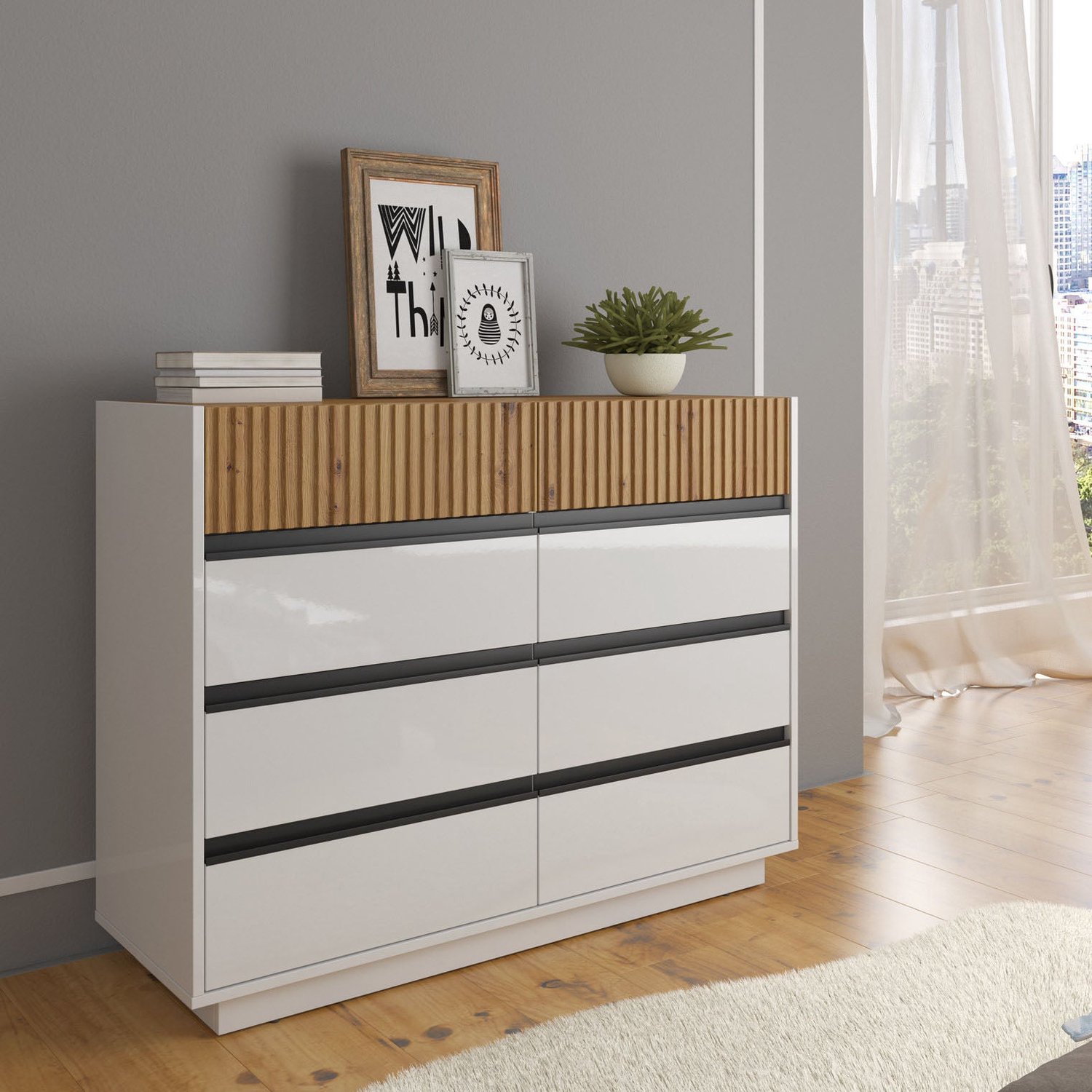 MEUBELLA Ladekast Madeline - Wit - 112 cm - 8 lades