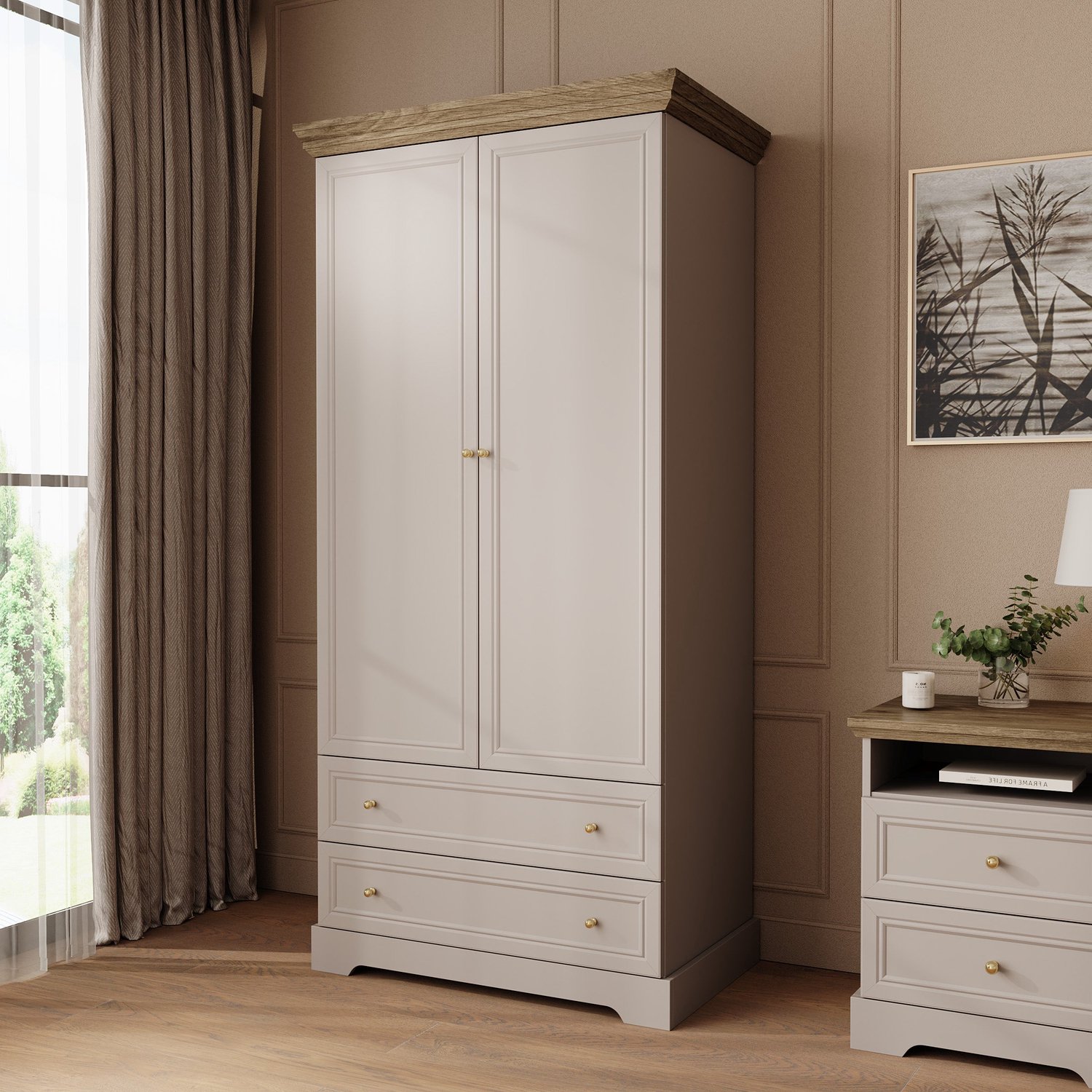 MEUBELLA Kresto - Kledingkast - Beige/Eikenpatroon - 89x55x189 cm