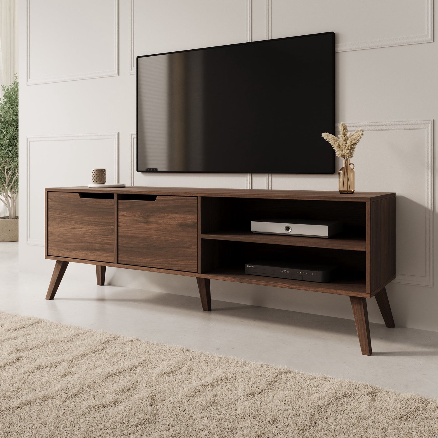 MEUBELLA Nido - TV-Meubel - Donker eikenpatroon - 160x40x55 cm Bruin