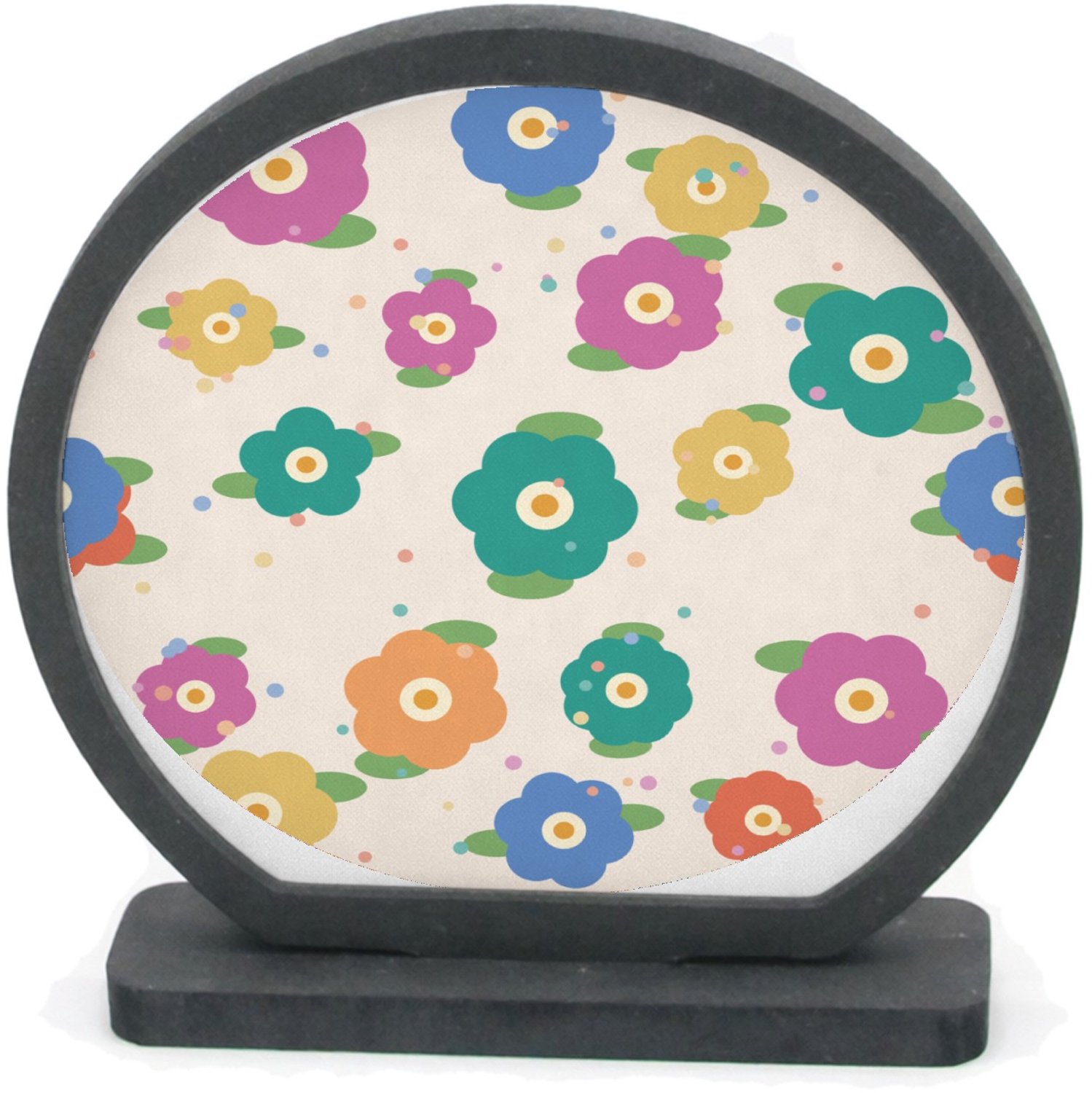 Mr Cadeautjes Houten fotolijst rond met MDF inleg - design Vrolijke bloemen | cadeau Wit