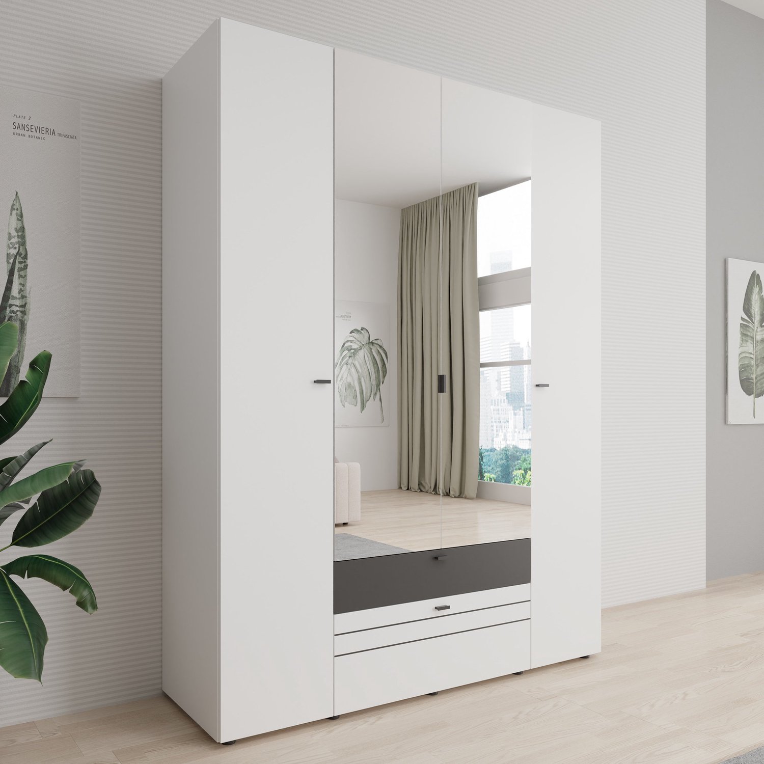 MEUBELLA Basmira - Kledingkast met 4 deuren - Wit - 155x52x208 cm