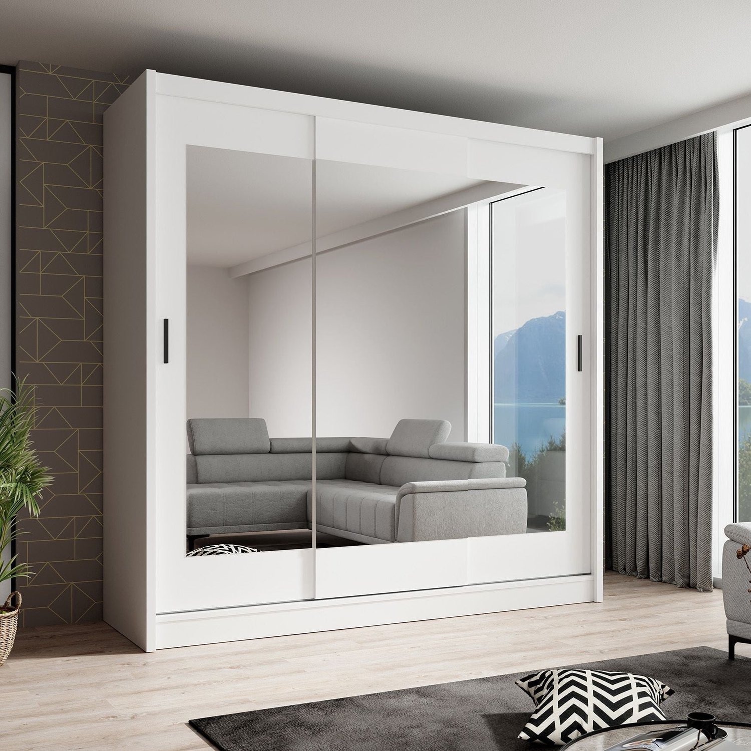 MEUBELLA Kledingkast Alcamo 2 - Wit - 205 cm - Met spiegel