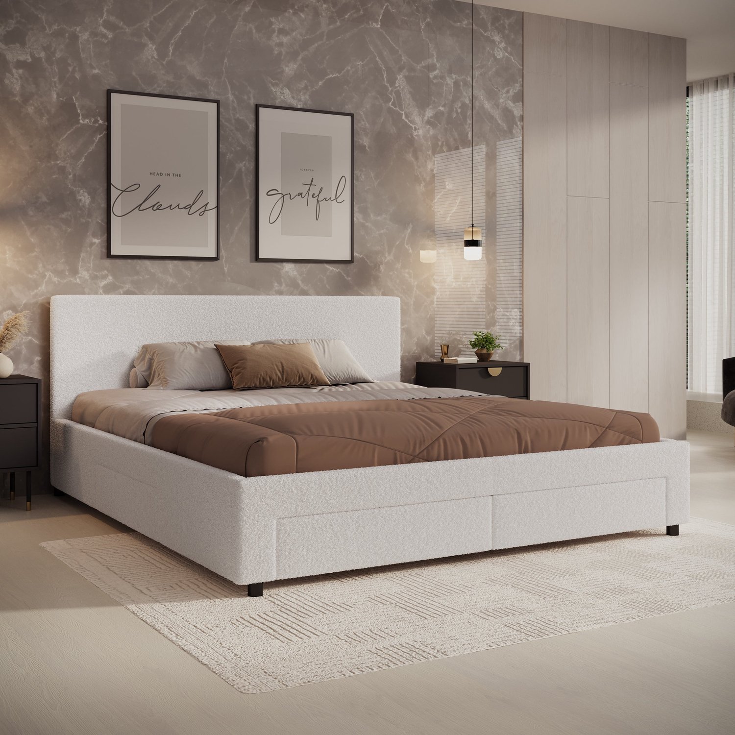 MEUBELLA Tweepersoonsbed Suente - Wit Teddystof - 180x200 cm