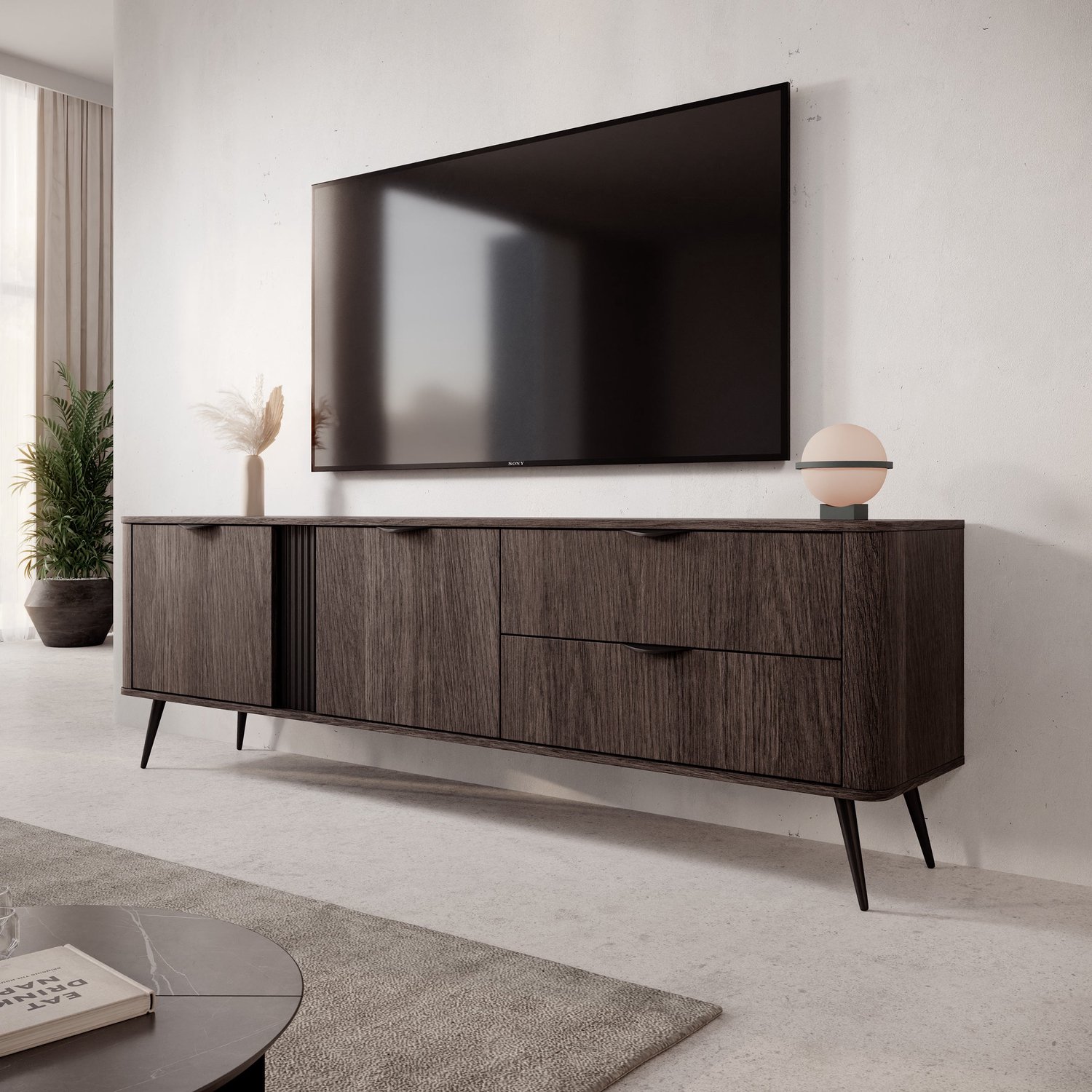MEUBELLA Victoria - TV-Meubel - Donker eiken - 195 cm Bruin