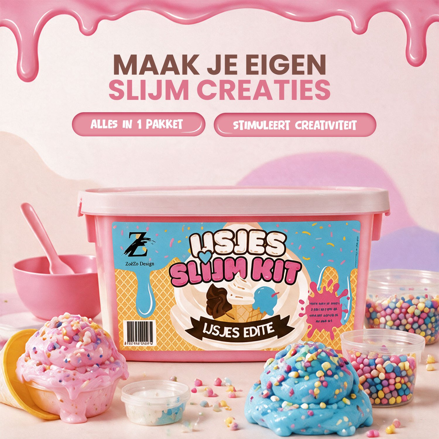 ZoeZo Slijm pakket IJssalon - DIY Speelgoed - Slijm Maken voor Kinderen - Slijmpakket met Stap-voor-stap Handleiding - Speelgoed Boek - Vanaf 6 Jaar — afbeelding 2