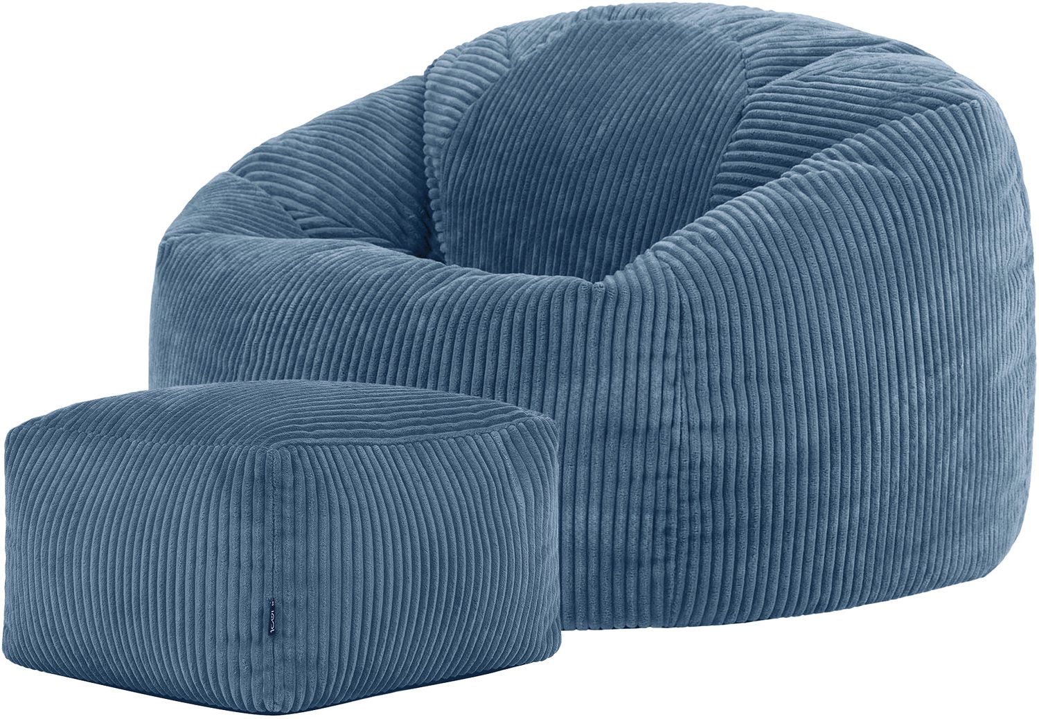 Icon Kingston XL Zitzak Fauteuil met Poef - Ribfluweel - Denimblauw