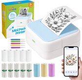 TinyPlay Mini Printer 300 DPI - Pocket Printer - 13 rollen papier in kleur, Sticker en wit - Mobiele fotoprinter - voor Smartphone - Thermische draagbare printer - Thermal miniprinter