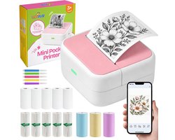 TinyPlay Mini Printer 300 DPI - Pocket Printer - 13 rollen papier in kleur, Sticker en wit - Mobiele fotoprinter - voor Smartphone - Thermische draagbare printer - Thermal miniprinter