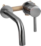 Differnz Muurkraan - Inbouw Wastafelkraan - Mengkraan voor Koud en Warm Water - Bediening met Hendel Rechts - Gemaakt van Messing - Uitloop van 24.6 cm - Inbouwdiepte van 9.5 cm - Gun Metal
