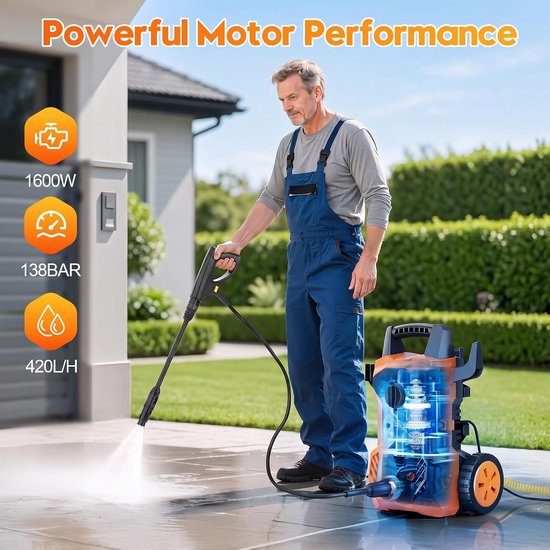Hogedrukreiniger - Geen Kleur - Geen Afmetingen - 1600 W met Accessoires - Voor Auto en Tuin — afbeelding 2