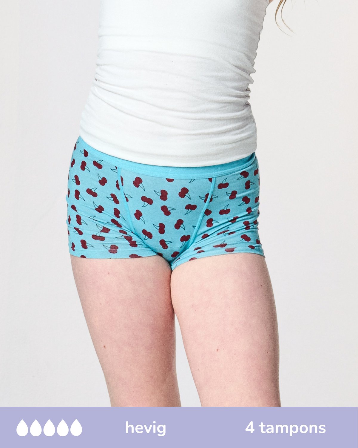 moodies period undies Moodies menstruatie ondergoed hevig - Bamboe Boyshort - maat 176/188 (M) print kersen