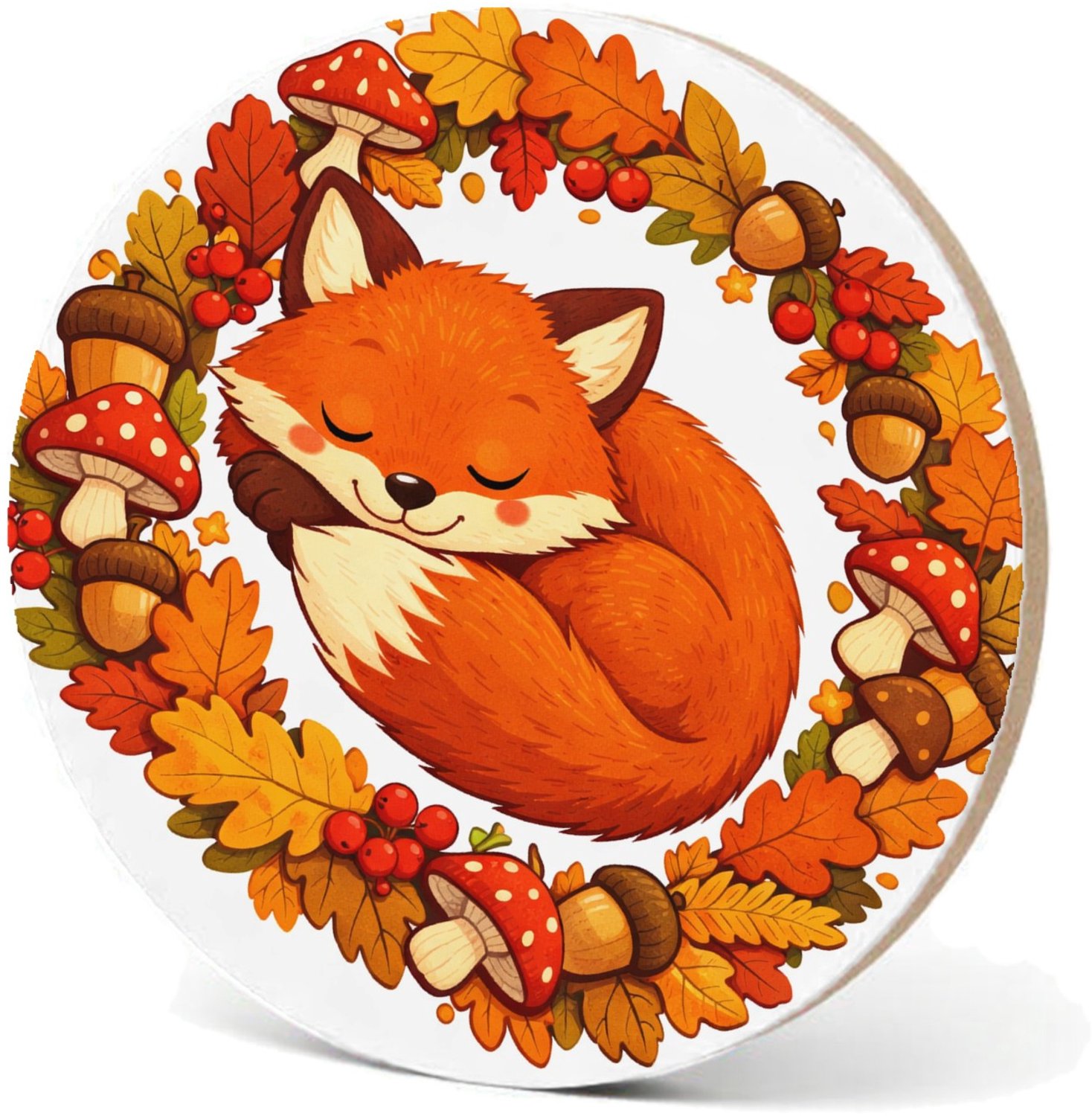 Mr Cadeautjes MDF fotolijst - design Slapende vos in herfstbladeren | cadeau Wit
