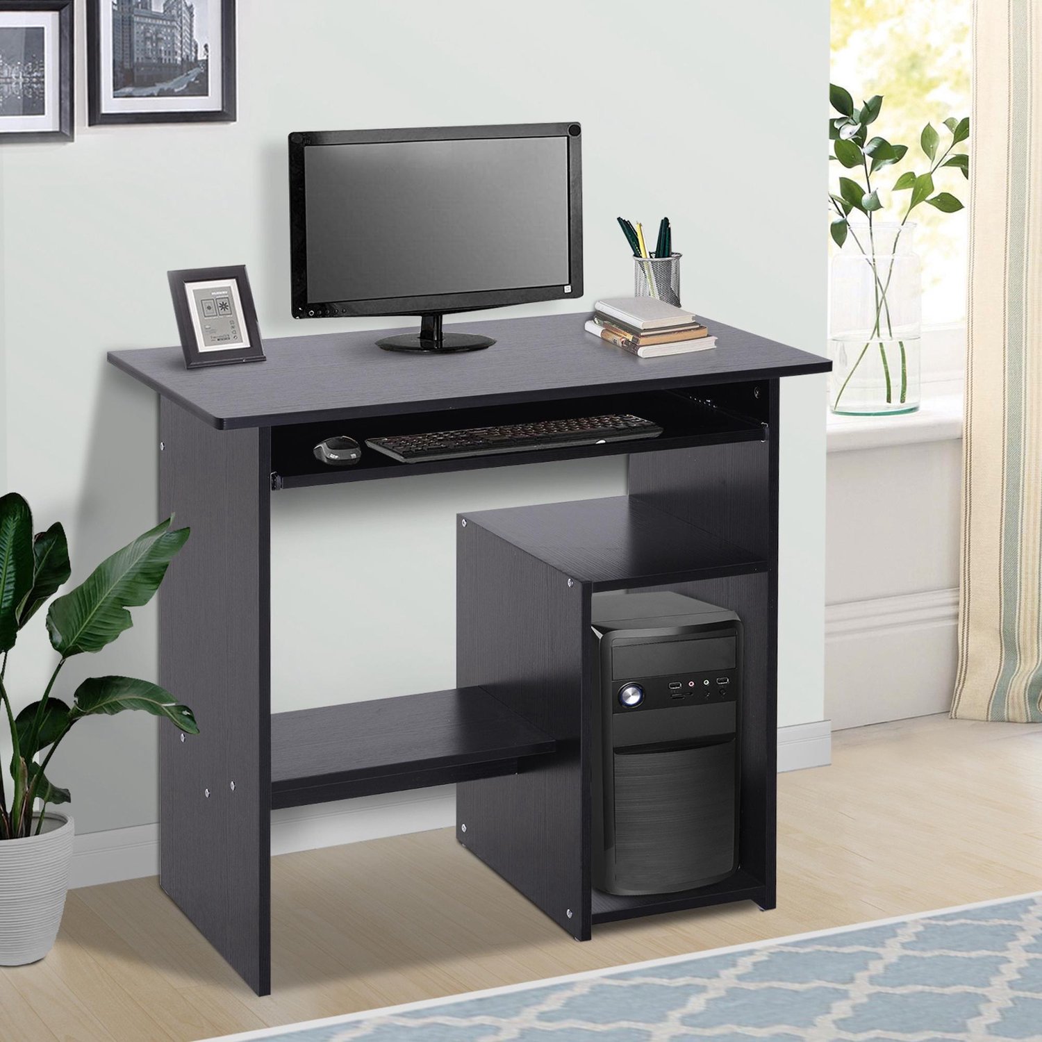 MUVANO Computerbureau - Compact bureau met opbergruimte - Uitschuifbare toetsenbordlade - Spaanplaat - 80 x 45 x 75 cm - Voor thuiswerken en studeren - Zwart