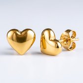 Lundholm Eleonora Oorknopjes Dames Goudkleurig - Bolle Hartjes Oorbellen 7 mm - Premium Stainless Steel Gold Plated - Kleine Hartjes Studs - Waterproof & Hypoallergeen - Cadeau voor Haar
