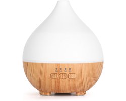 Aromadiffuser - Diffuser voor etherische oliën - Nachtlampje - Verstuiver voor etherische oliën - Aromadiffuser - Luchtbevochtiger - 140ml - Ultrasone elektrische aromadiffuser - Met 7 kleurige LEDverlichting - Luchtbevochtiger - Licht houtnerfkleur