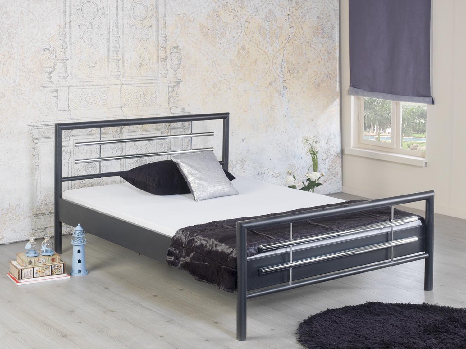 Bed Box Wonen Holly metalen bed Antraciet/Chroom 160x210 cm Antraciet - chroom