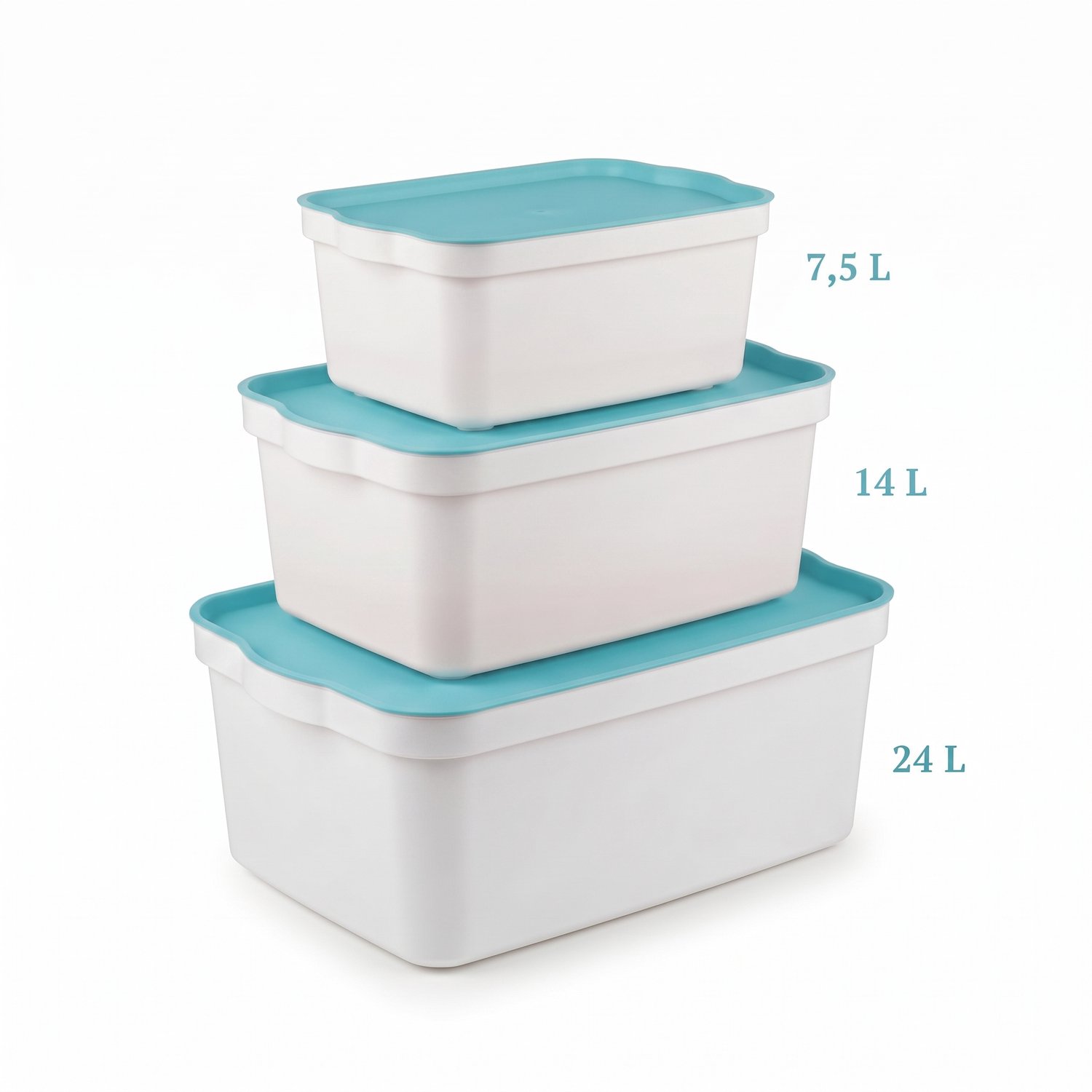 INDECOR Opbergboxen met Deksel Set van 3 – 7,5L, 14L en 24L – Kunststof Opbergdozen met Turquoise Deksel – Opbergbox voor Kleding, Sokken en Accessoires