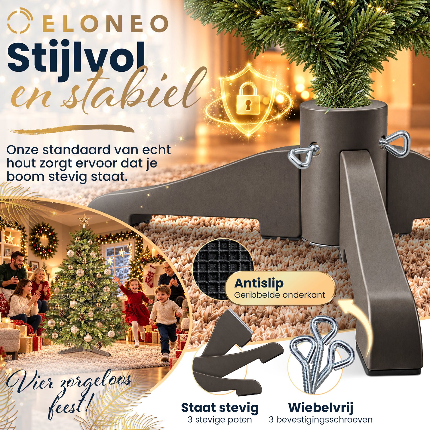 ELONEO Kunstkerstboom 90 cm – Realistische kerstboom, kunstkerstboom met houten standaard, natuurgetrouwe kerstboom – foto 3