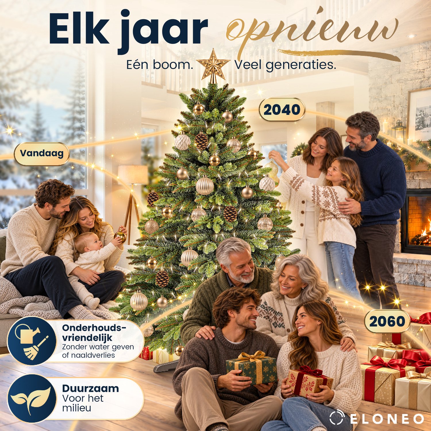 ELONEO Kunstkerstboom 90 cm – Realistische kerstboom, kunstkerstboom met houten standaard, natuurgetrouwe kerstboom – foto 4
