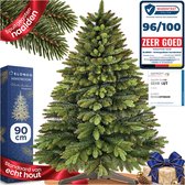 ELONEO Kunstkerstboom 90 cm – Realistische kerstboom, kunstkerstboom met houten standaard, natuurgetrouwe kerstboom