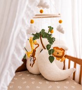 Kersvers - Box mobiel - Mobiel baby jongen - Dieren - Kraamcadeau - safari - Jungle - Leeuw - Giraffe - Aapje - Vilt - Wieg - Babykamer - zonder muziekarm - jungle speelgoed - jungle knuffel