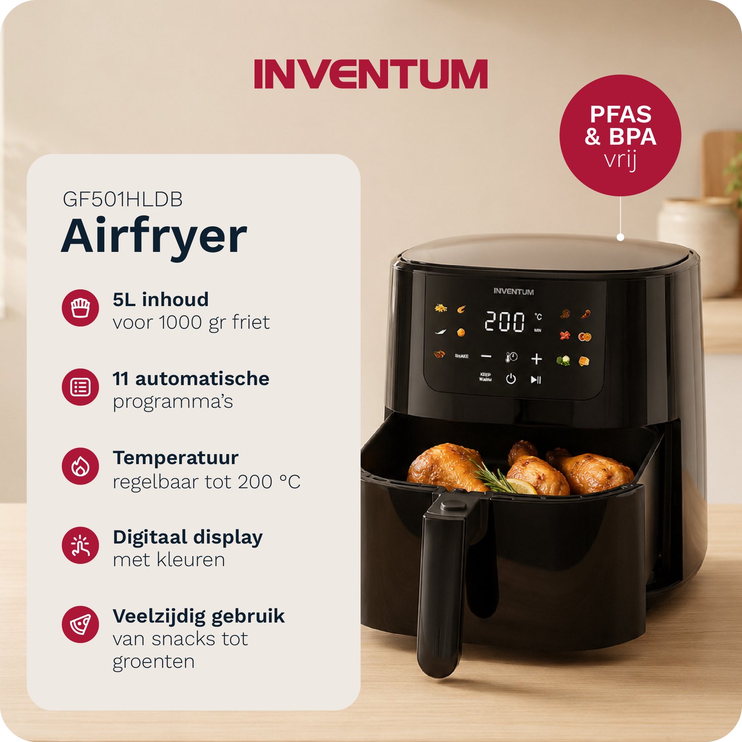 Inventum GF501HLDB Airfryer met Dubbele Lade - afbeelding 2