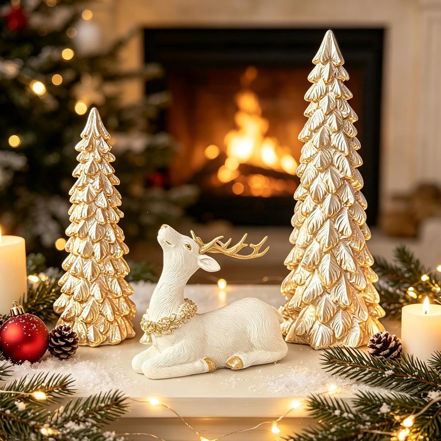 3 stuks kerstdecoratie - Binnen - Kerstdecoratie tafel - Kerst figuren - Goud