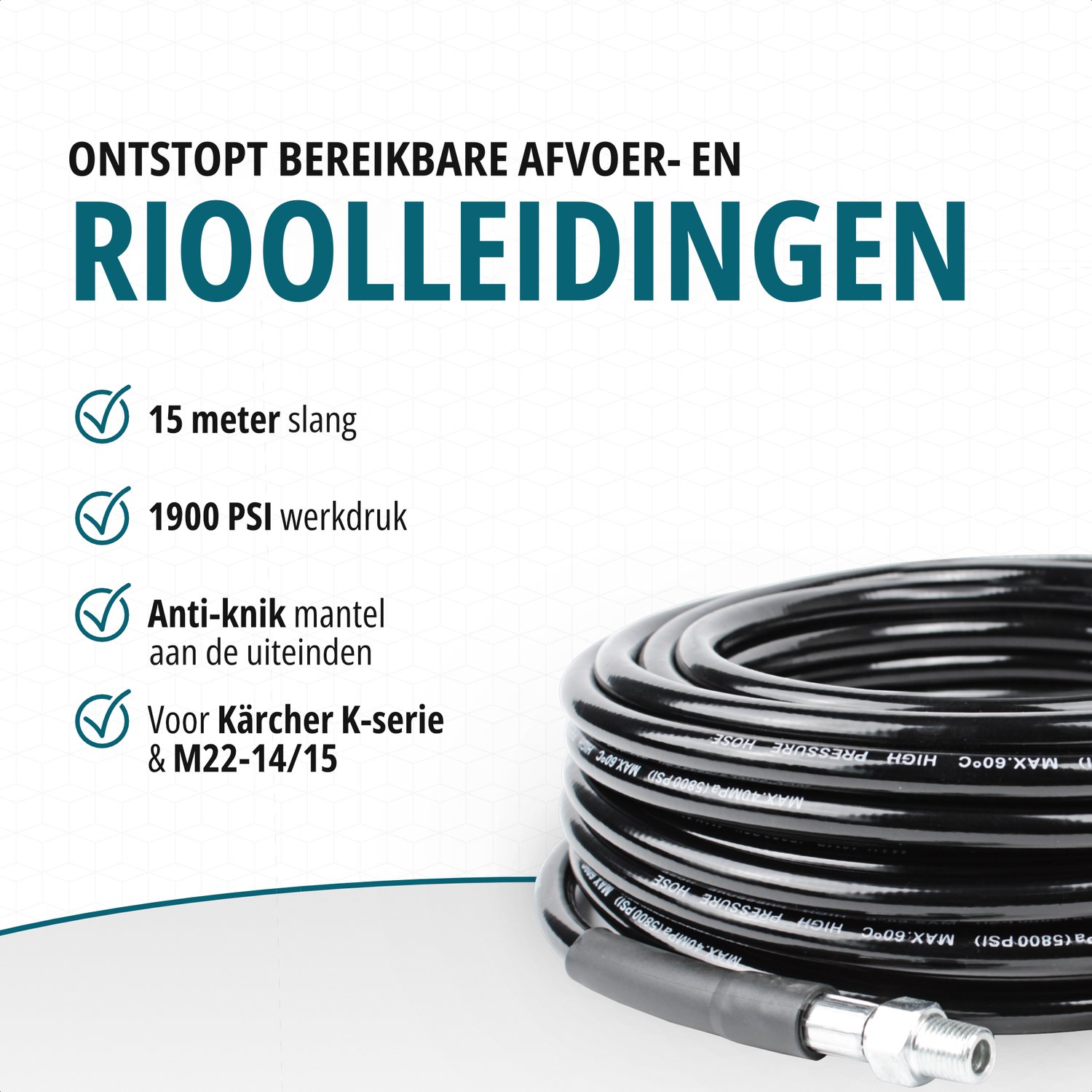 Aquila Rioolslang & Rioolrat 15 Meter voor Kärcher K2 t/m K7 - Rioolreinigingsset met Pistool-/Lansaansluiting of M22-14/15 - Hogedrukreiniger Accessoires - Rioolontstopper - WC Ontstopper met Hoge Druk - Roterende & Voorwaartse Kop – foto 5