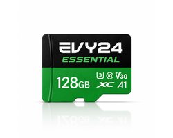 Evy24 Essential Micro SD Kaart 128GB met SD Adapter - MicroSDXC Geheugenkaart - 90 MB/s Lezen, 70 MB/s Schrijven - A1 U3 V30 Class 10 - Voor Smartphone, Tablet en Camera