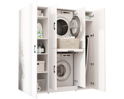 Roomart DORA-I Wasmachine Ombouwkast 160x186 cm - voor 2 Apparaten, 2 Hoge Kasten - Wit