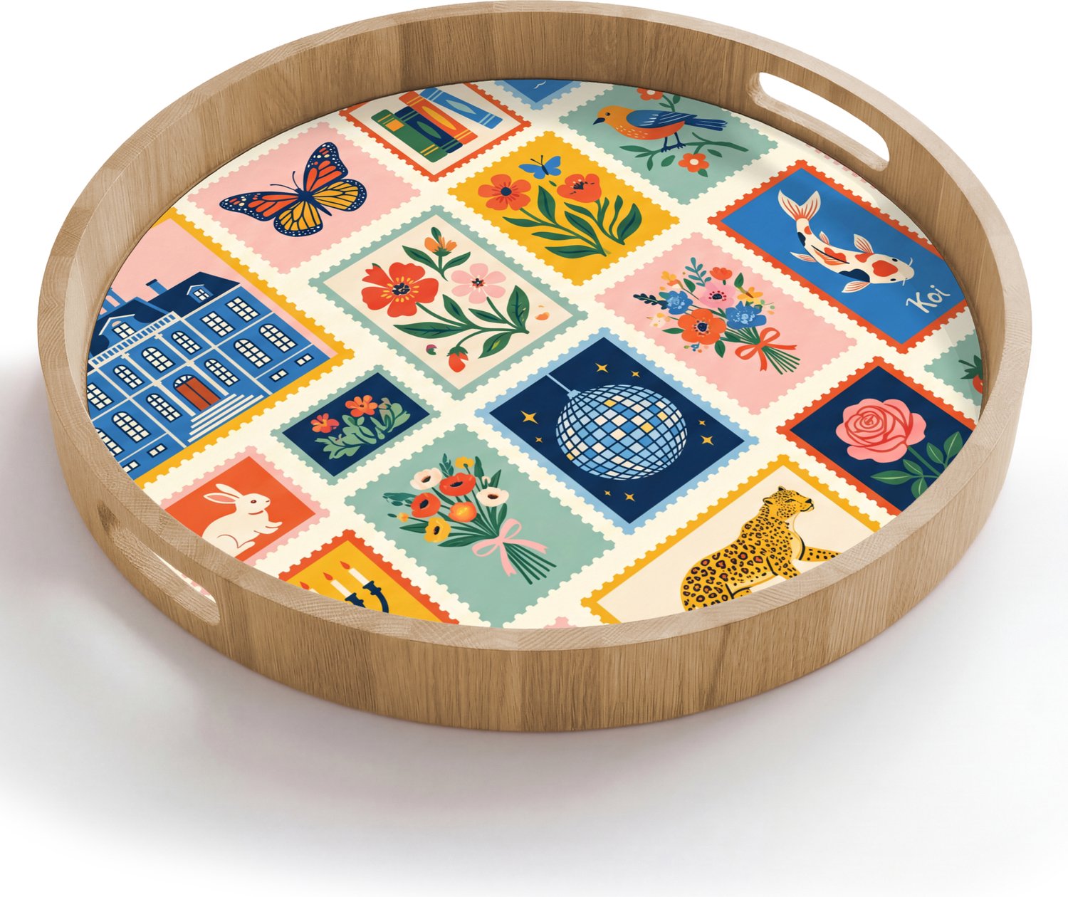 Dienblad rond 50x50 cm - Schootdienblad hout - Gebouw - Koepel - Architectuur - Klassiek - Grijs - Borrelplank rechthoek - Plateau houten dienbladen