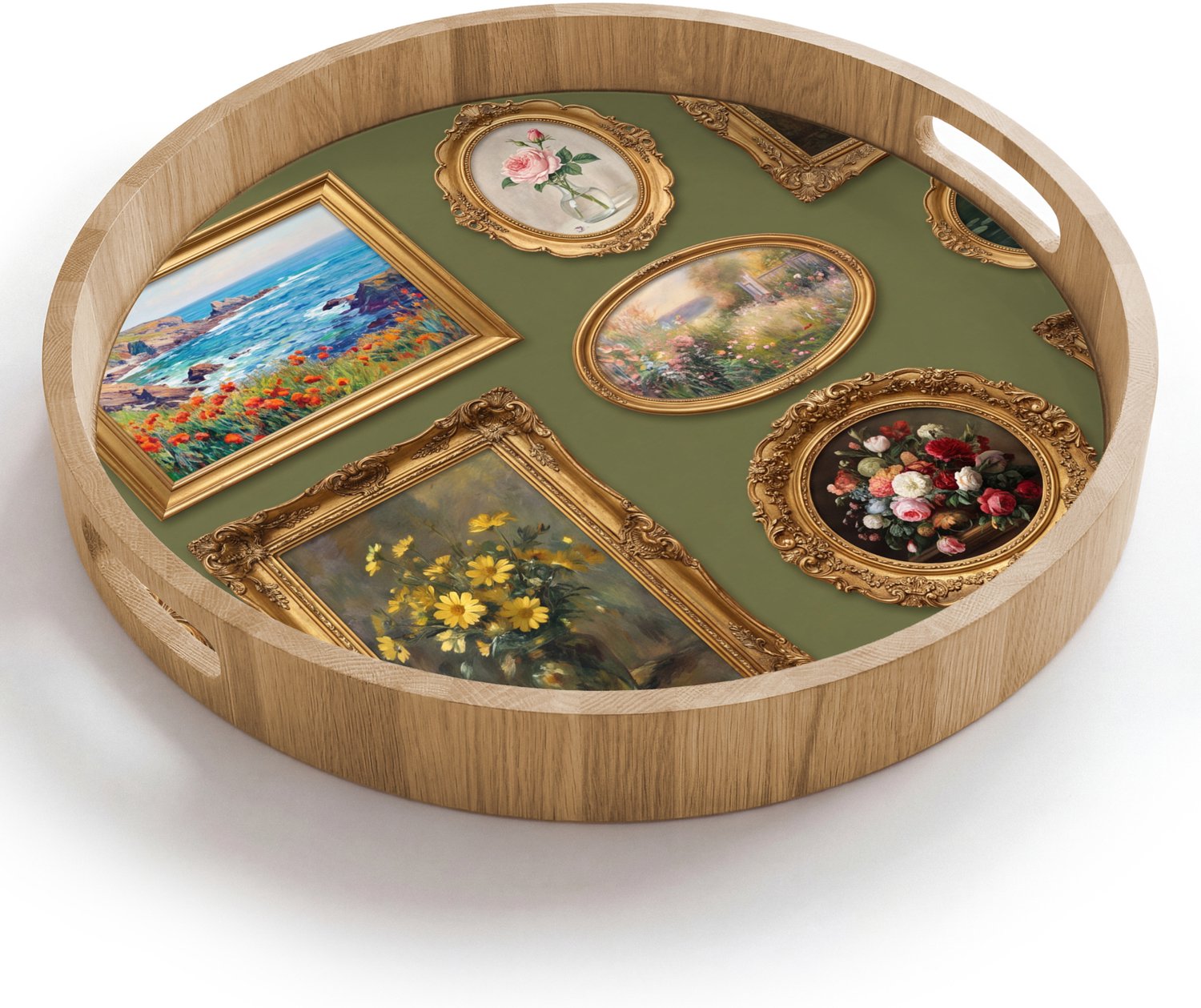 Dienblad rond 40x40 cm - Schootdienblad hout - Hert - Bos - Natuur - Klassiek - Dieren - Borrelplank rechthoek - Plateau houten dienbladen