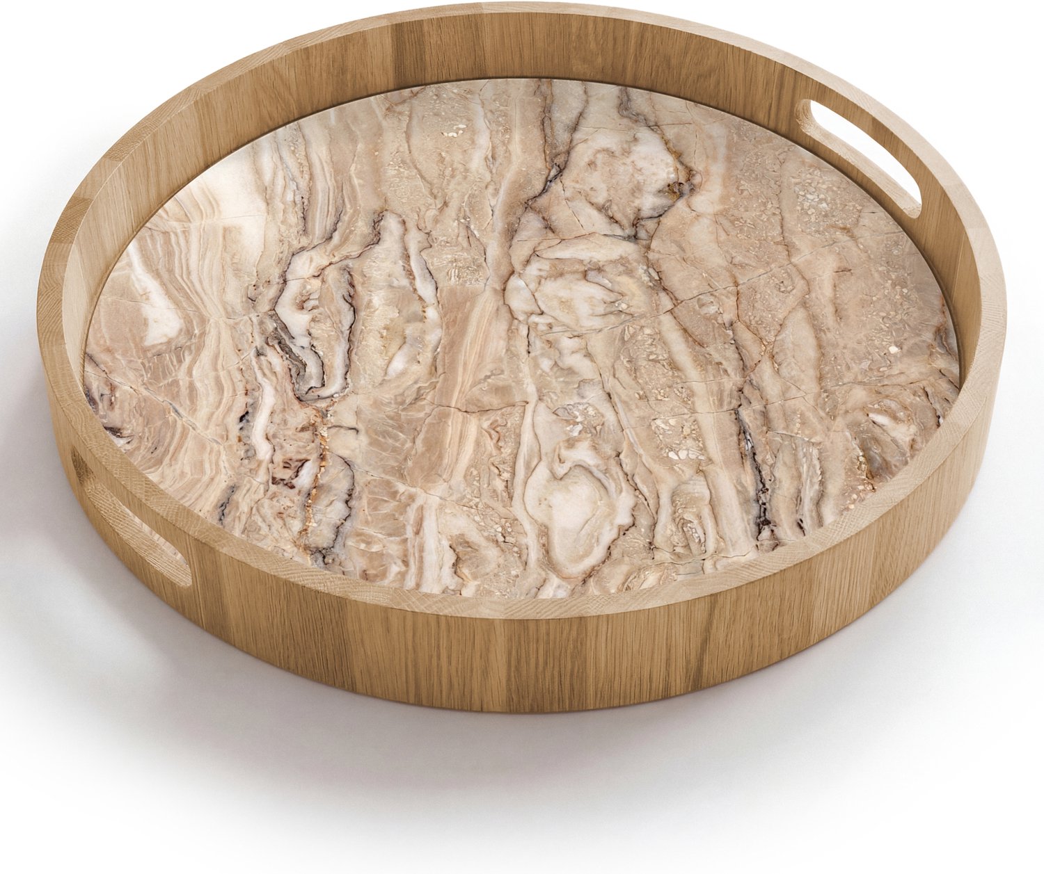 Dienblad rond 40x40 cm - Schootdienblad hout - Textuur - Aders - Abstract - Modern - Beige - Borrelplank rechthoek - Plateau houten dienbladen
