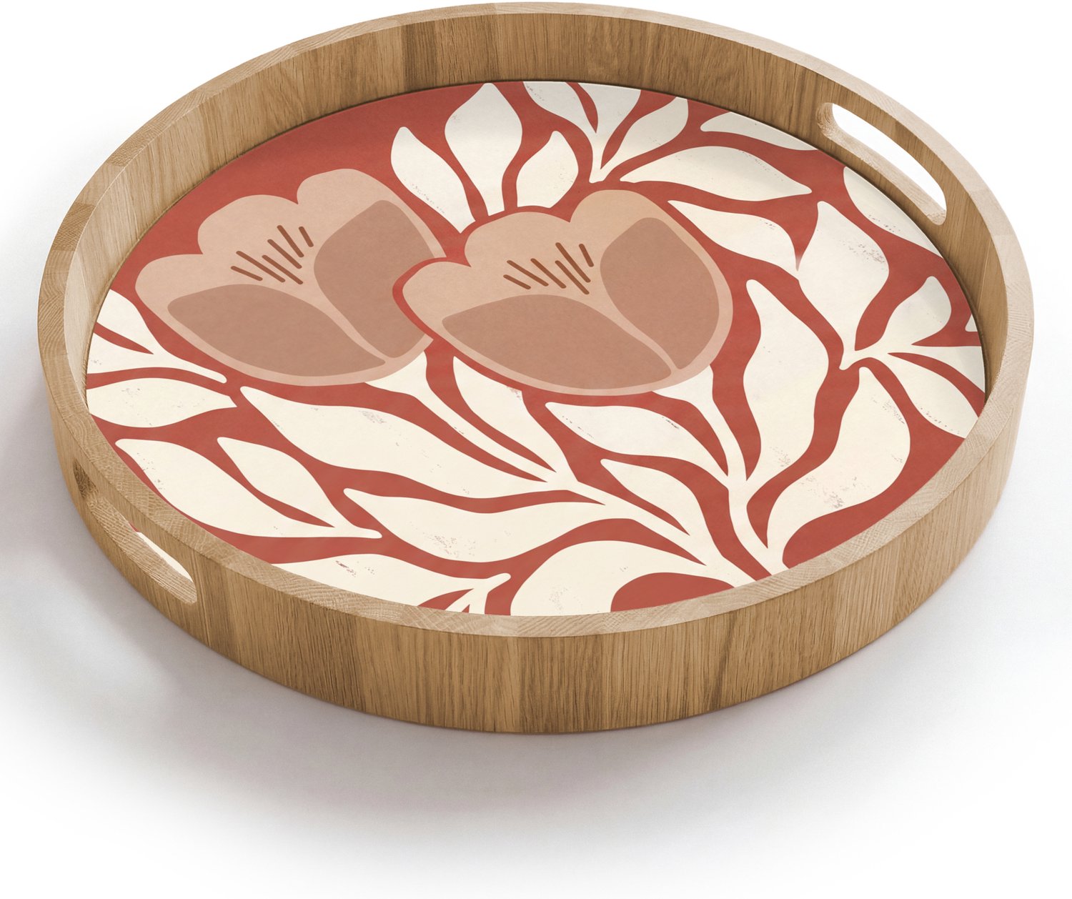 Dienblad rond 40x40 cm - Schootdienblad hout - Bloemen - Abstract - Modern - Beige - Natuur - Borrelplank rechthoek - Plateau houten dienbladen