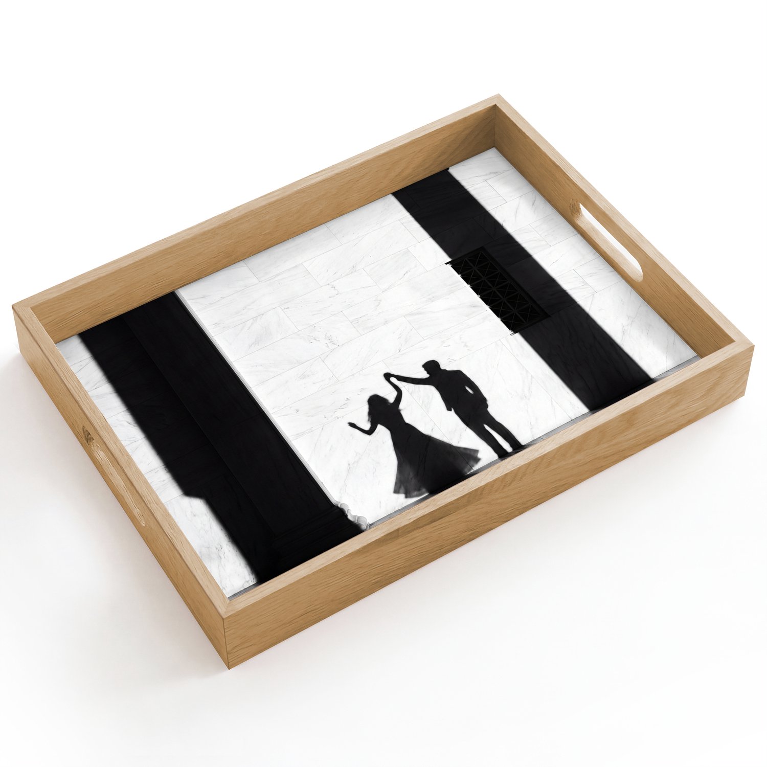 Dienblad hout 40x30 cm - Schootdienblad - Mensen - Schaduw - Dans - Zwart-wit - Liefde - Borrelplank rechthoek - Plateau dienbladen