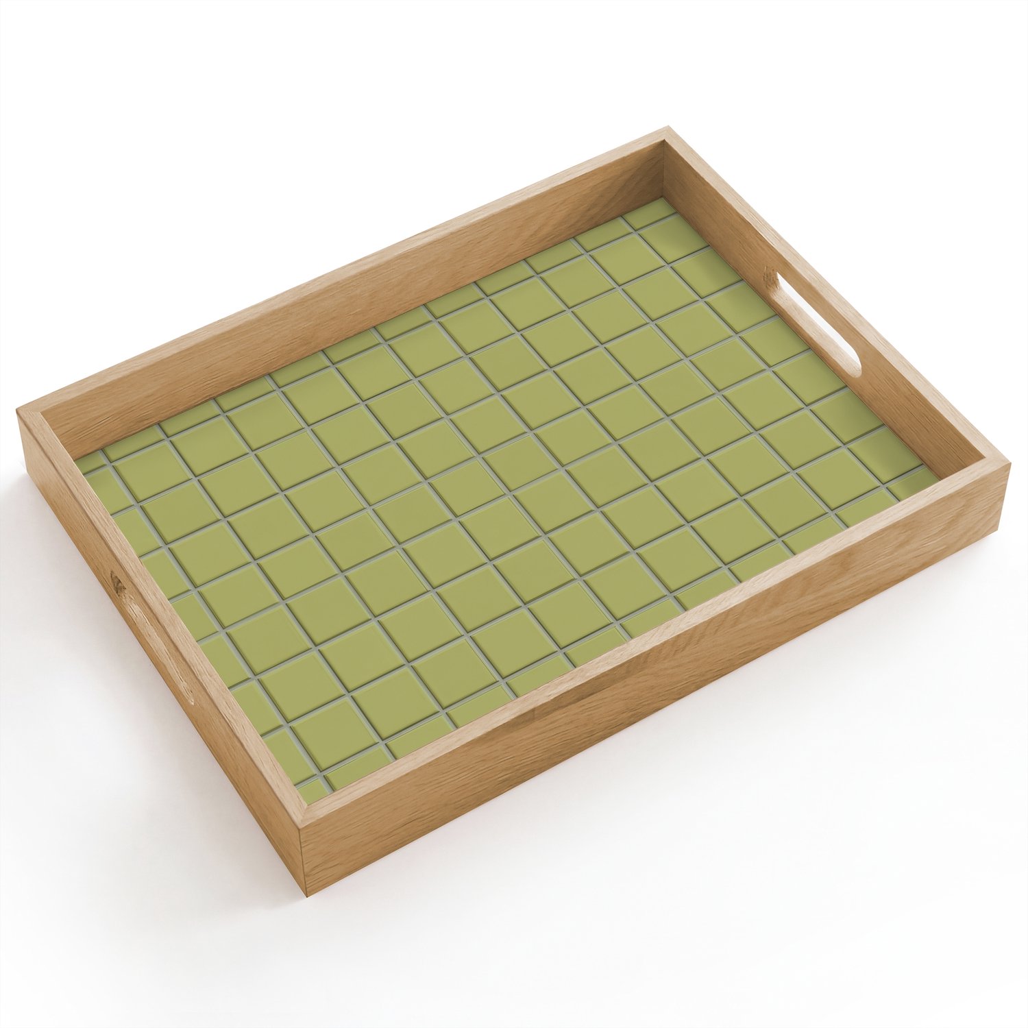 Dienblad hout 40x30 cm - Schootdienblad - Tegel - Patroon - Olijfgroen - Borrelplank rechthoek - Plateau dienbladen