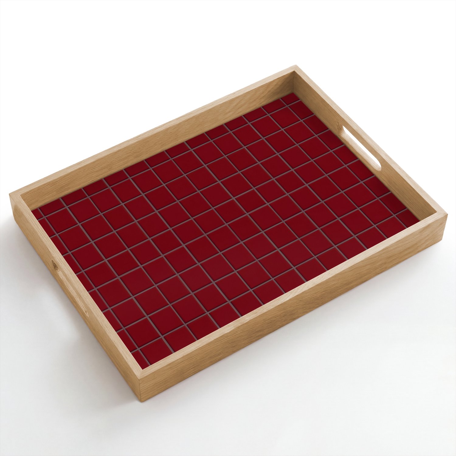 Dienblad hout 50x35 cm - Schootdienblad - Patroon - Tegels - Burgundy - Borrelplank rechthoek - Plateau dienbladen