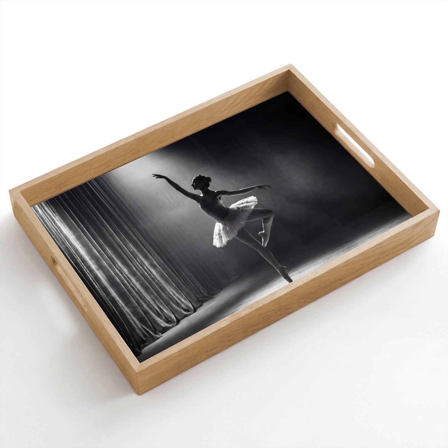 Dienblad hout 50x35 cm - Schootdienblad - Danser - Podium - Zwart-wit - Kunst - Klassiek - Borrelplank rechthoek - Plateau dienbladen