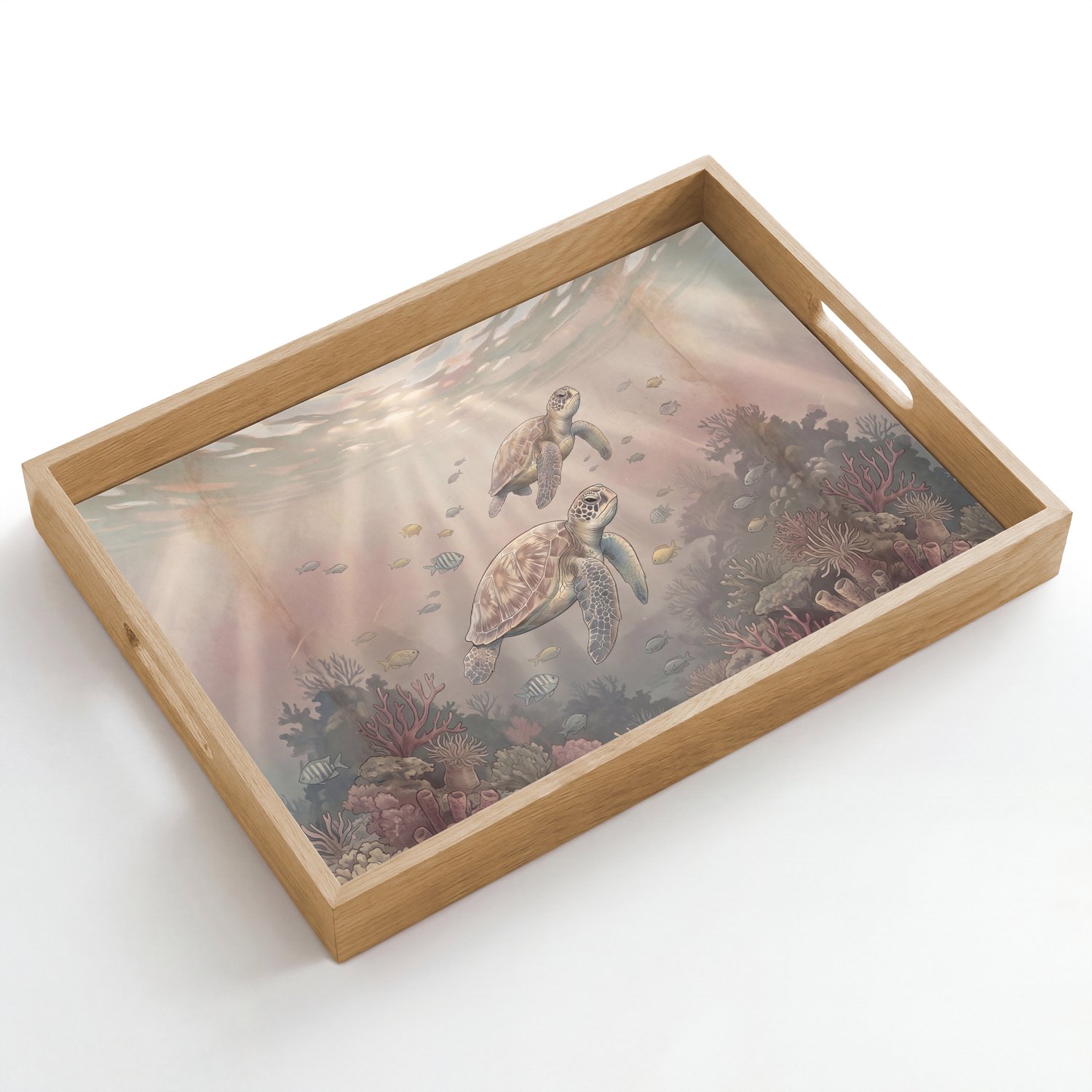 Dienblad hout 50x35 cm - Schootdienblad - Dier - Onderwater - Oceaan - Illustratie - Zeeleven - Borrelplank rechthoek - Plateau dienbladen