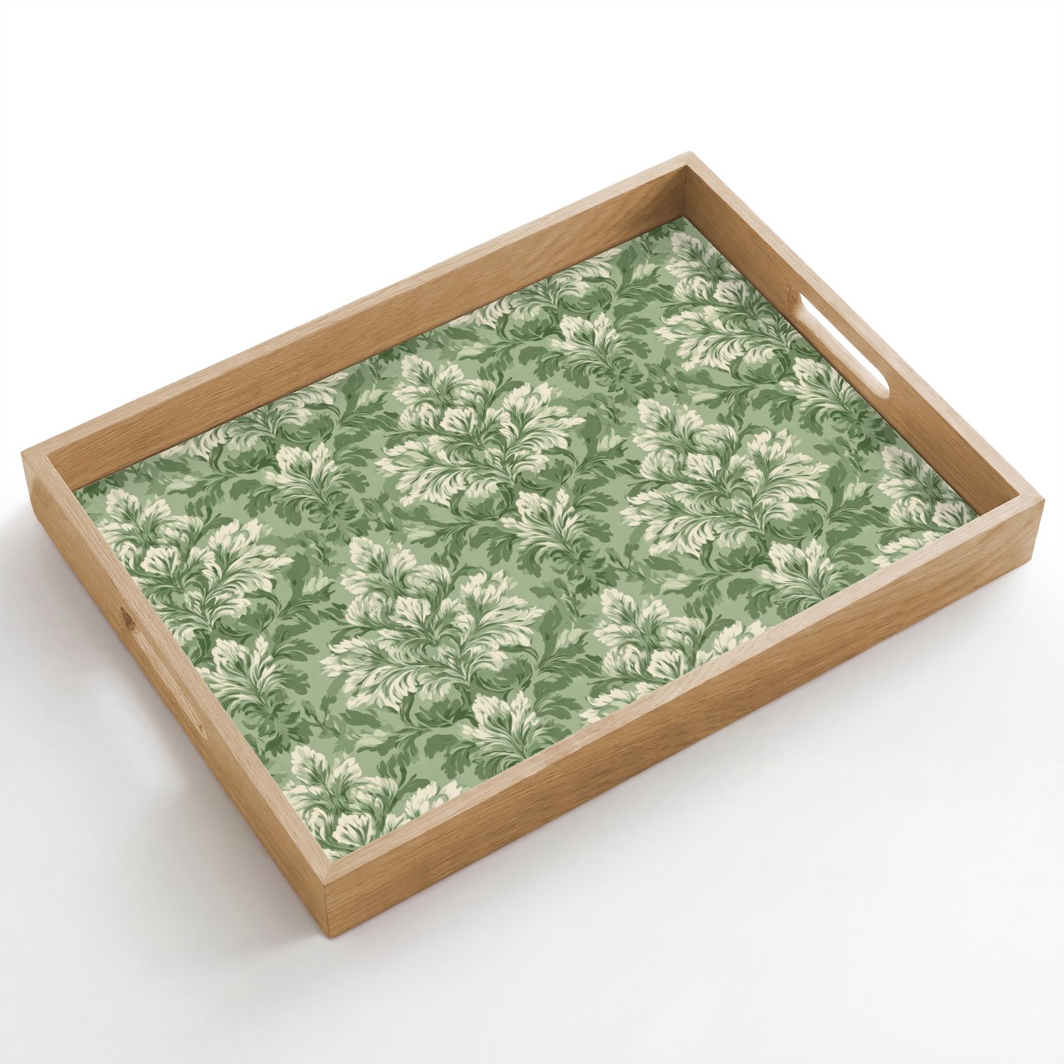 Dienblad hout 50x35 cm - Schootdienblad - Sierlijk - Lichtgroen - Planten - Patroon - Getailleerd - Borrelplank rechthoek - Plateau dienbladen